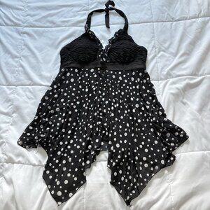 Womens Swimsuit Bathing Suit Black White Polka Dot Beach Summer Goth Grunge